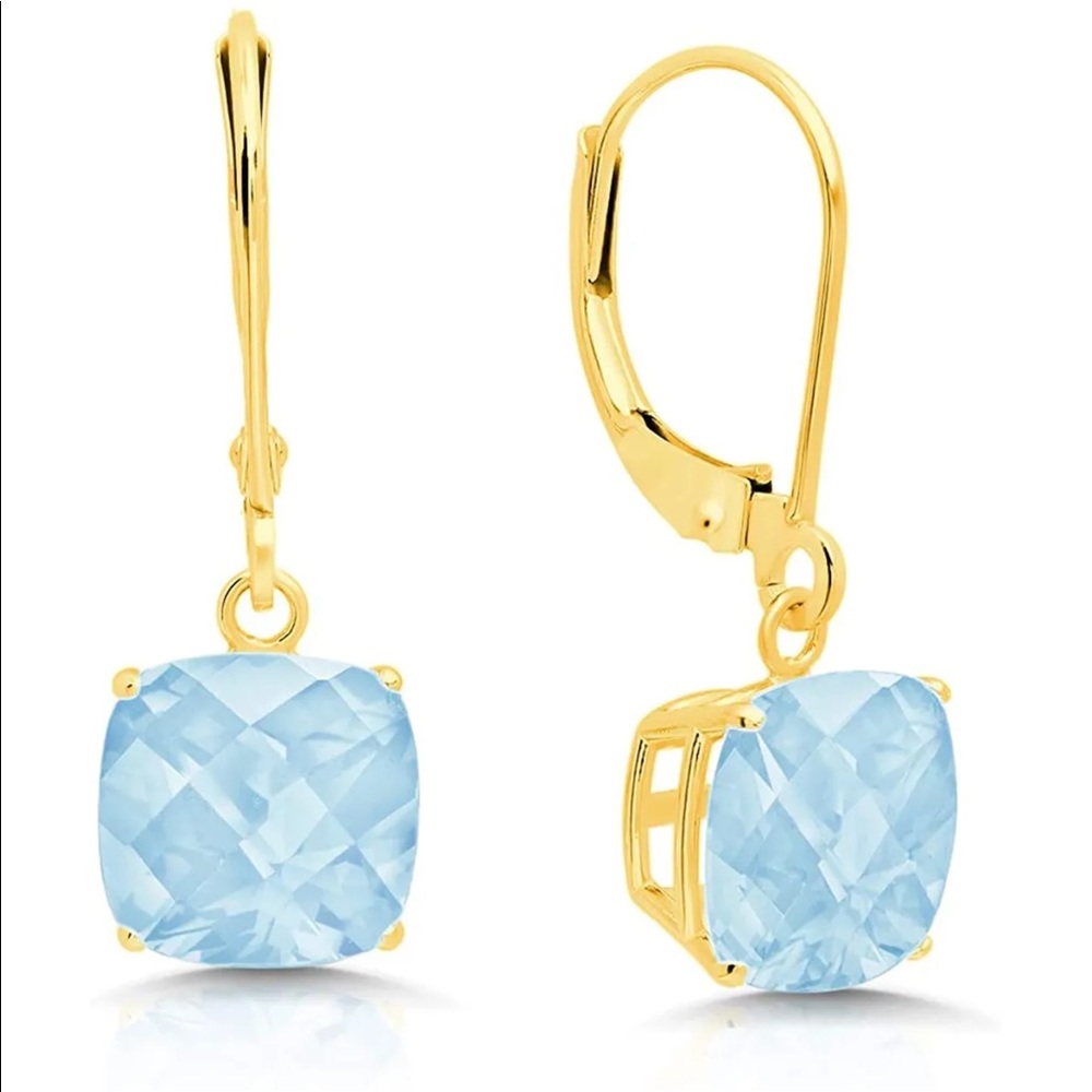 Genuine aquamarine earrings in gold and Rose gold - Picture 2 of 4